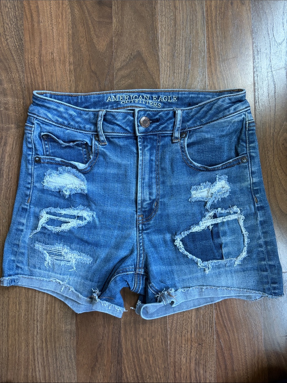 American Eagle Outfitters Distressed Ripped Denim Shorts - Blue
